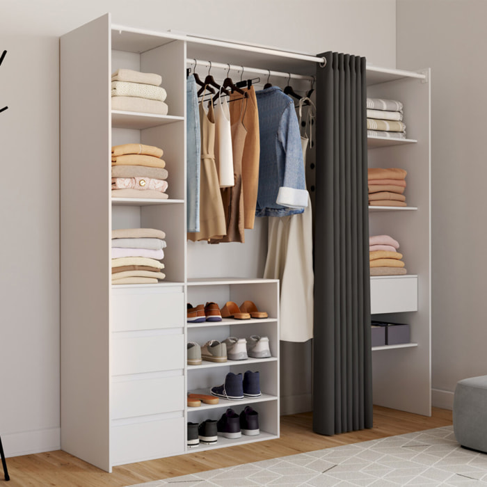 Dressing Justine extensible 120-180cm blanc 5 tiroirs double colonne
