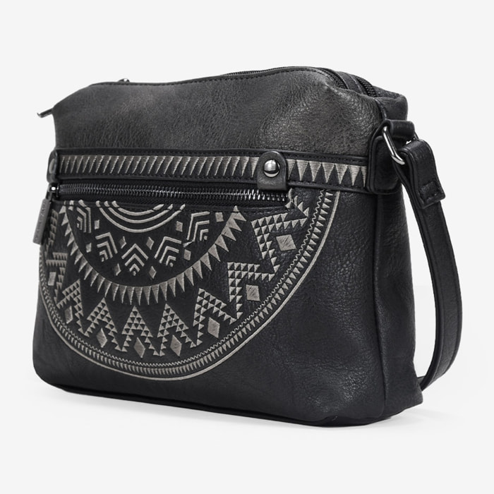 Bolso bandolera negro con doble cremallera