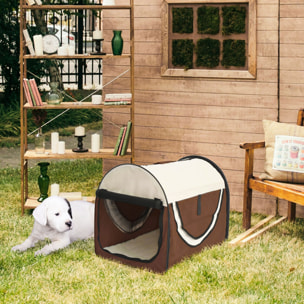 Transportín para Perros y Gatos Plegable, 46x36x41 cm, Transportín para Mascotas con Cojín Lavable, Ventanas de Malla, Estacas, para Perros Miniaturas, Marrón