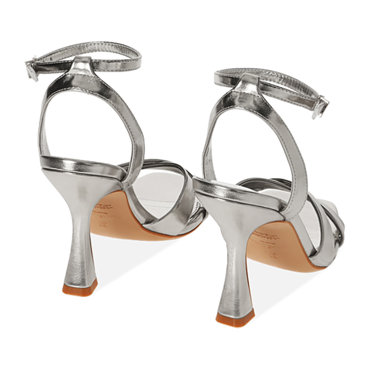 Sandali argento laminato, tacco 9,5 cm