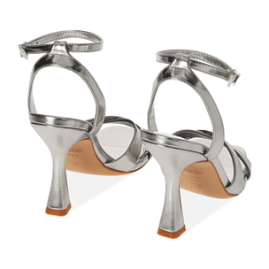 Sandali argento laminato, tacco 9,5 cm