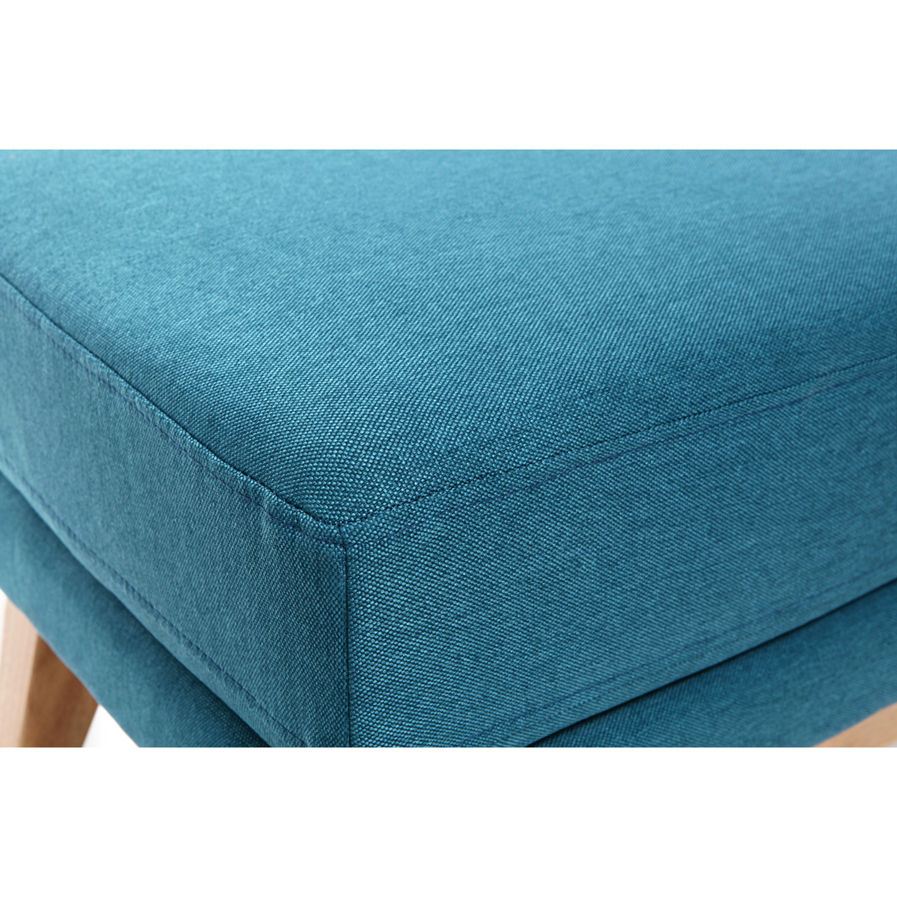 Pouf repose-pieds déhoussable scandinave en tissu bleu canard et bois clair OSLO