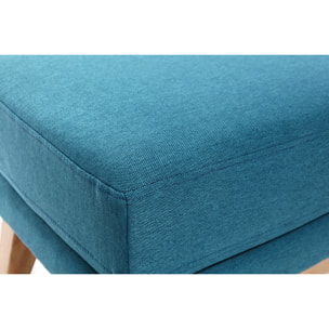 Pouf repose-pieds déhoussable scandinave en tissu bleu canard et bois clair OSLO