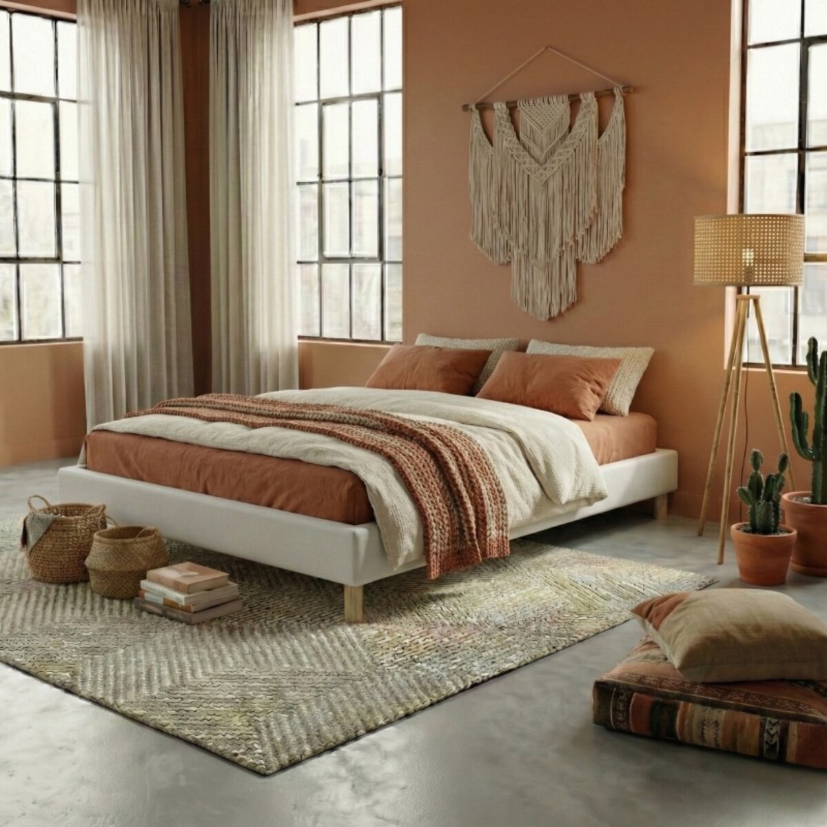 Lit Cancun | Cadre à lattes | Robustesse et confort | Montage simple rapide | Simili cuir | Blanc