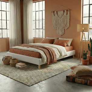 Lit Cancun | Cadre à lattes | Robustesse et confort | Montage simple rapide | Simili cuir | Blanc