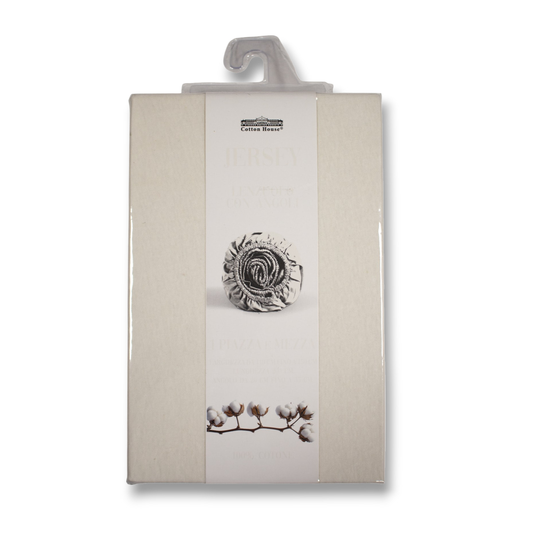 LENZUOLO SOTTO CON ANGOLI PER LETTO SINGOLO IN JERSEY DI COTONE AVORIO