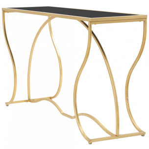 Console elegante, struttura in metallo dorato, con ripiano in vetro temprato, colore oro, Misure 40 x 75 x 130 cm