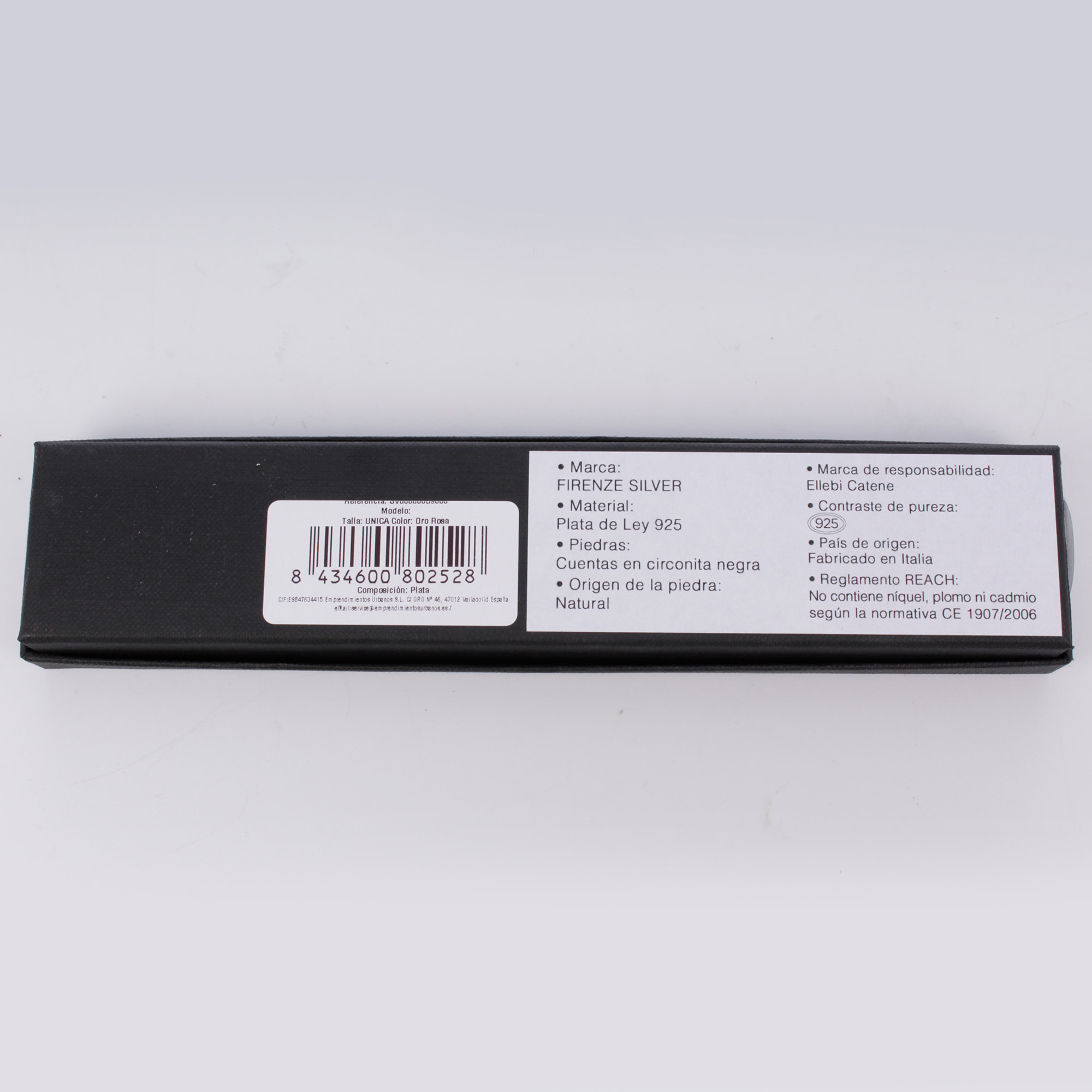 Cadena de Plata de Ley 925 con cuentas en circonita negra natural.