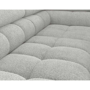 Elisa - canapé d'angle droit 5 places convertible avec coffre et têtières réglables en tissu bouclette - Gris clair
