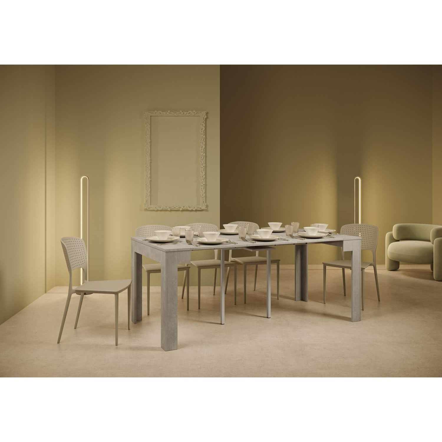 Consola extensible 90x42/302 cm Bora Cemento