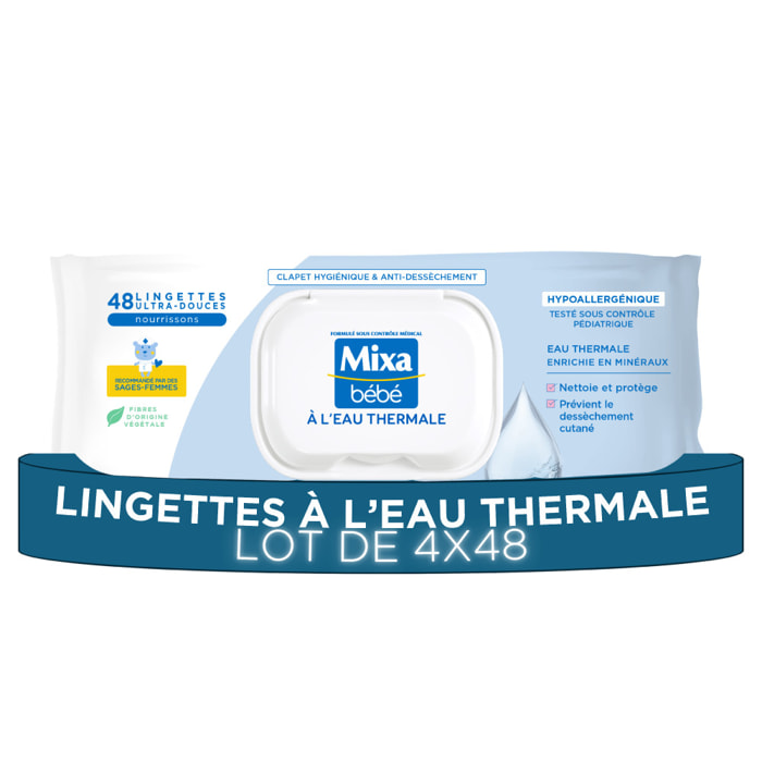 Mixa Lingettes Bébé à l’eau Thermale 4x48