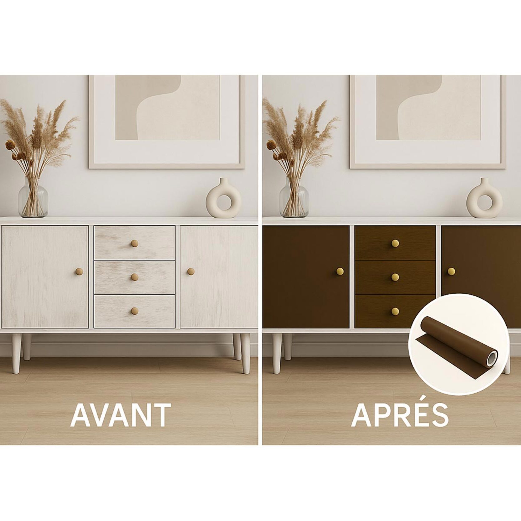 Rouleau adhésif décoratif Vinyle au Mètre - Chocolat - Sticker Lavable Imperméable Mur Cuisine Meubles