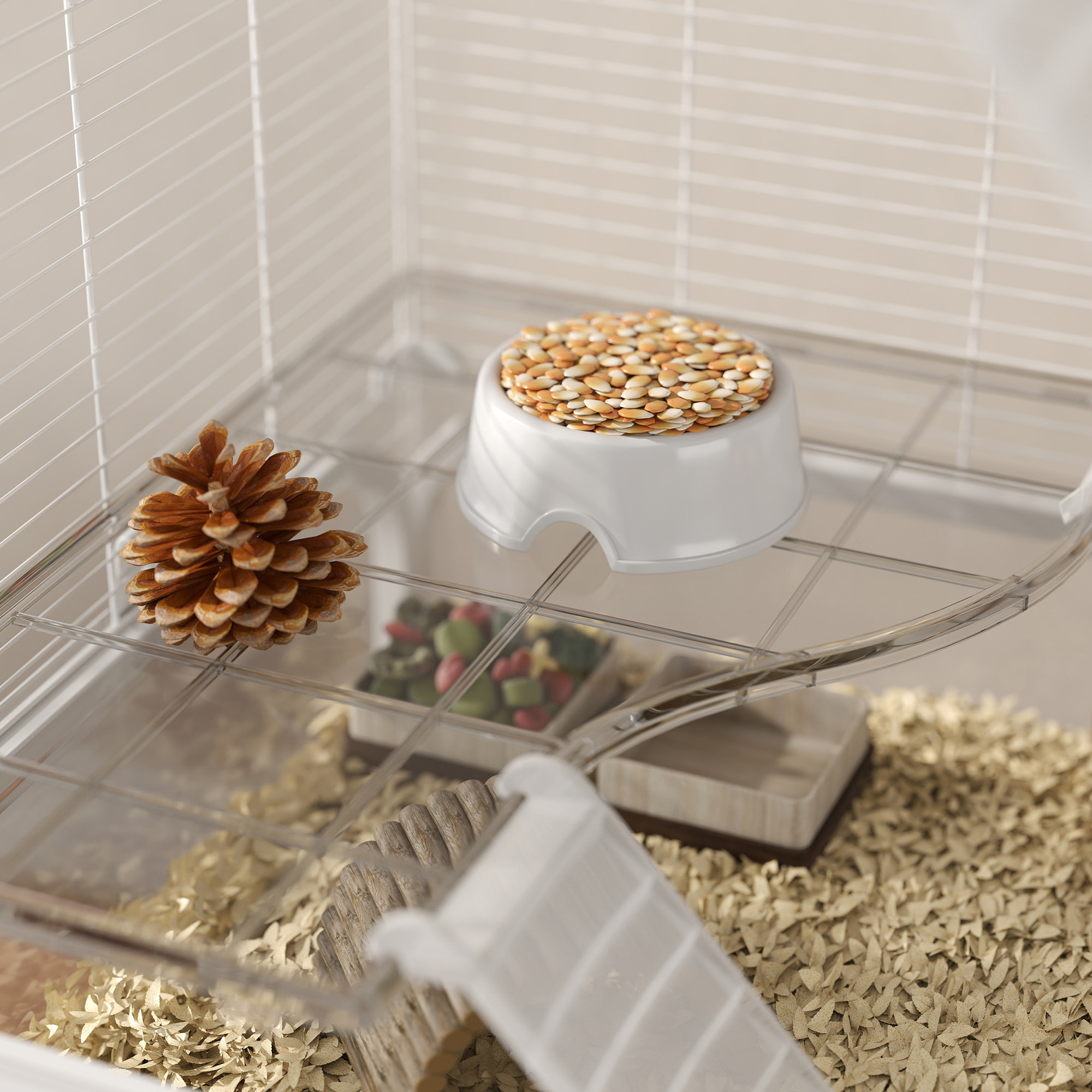 Jaula para Animales Pequeños de 4 Niveles con Ruedas Jaula para Roedores con Bandeja Profunda Rampas Plataformas Comedero y Bebedero Recinto para Chinchillas Hurones Hámster 73x47x123 cm Blanco