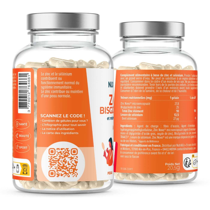 Nutri&Co Zinc Bisglycinate & Sélénium - Immunité et Fertilité - 60 gélules Vegan