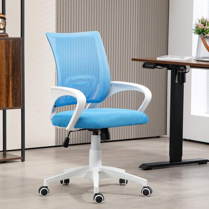 Silla de Oficina de Malla Silla de Escritorio Giratoria con Altura Ajustable Función de Basculante Soporte Lumbar y Reposabrazos Silla para Estudio Carga 120 kg Azul Claro