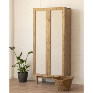 Armoire en bois massif et toile de lin ton chêne foncé 180x80cm Hauteur: 180 Longueur: 80 Largeur: 40