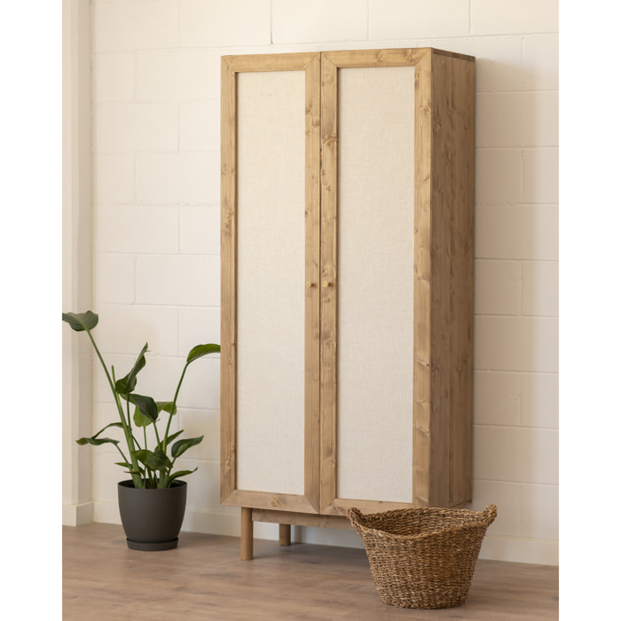 Armoire en bois massif et toile de lin ton chêne foncé 180x80cm Hauteur: 180 Longueur: 80 Largeur: 40