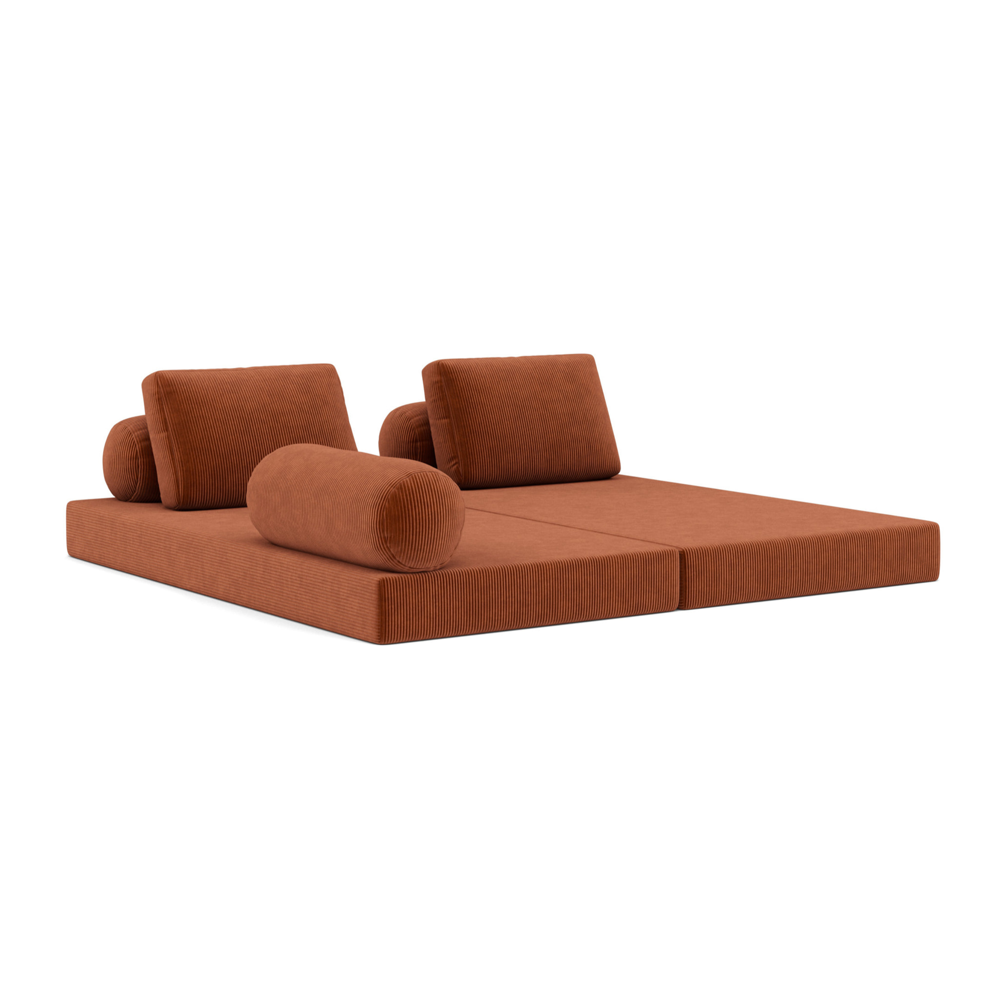 Lonny - Canapé 3 places convertible en velours côtelé - Terracotta