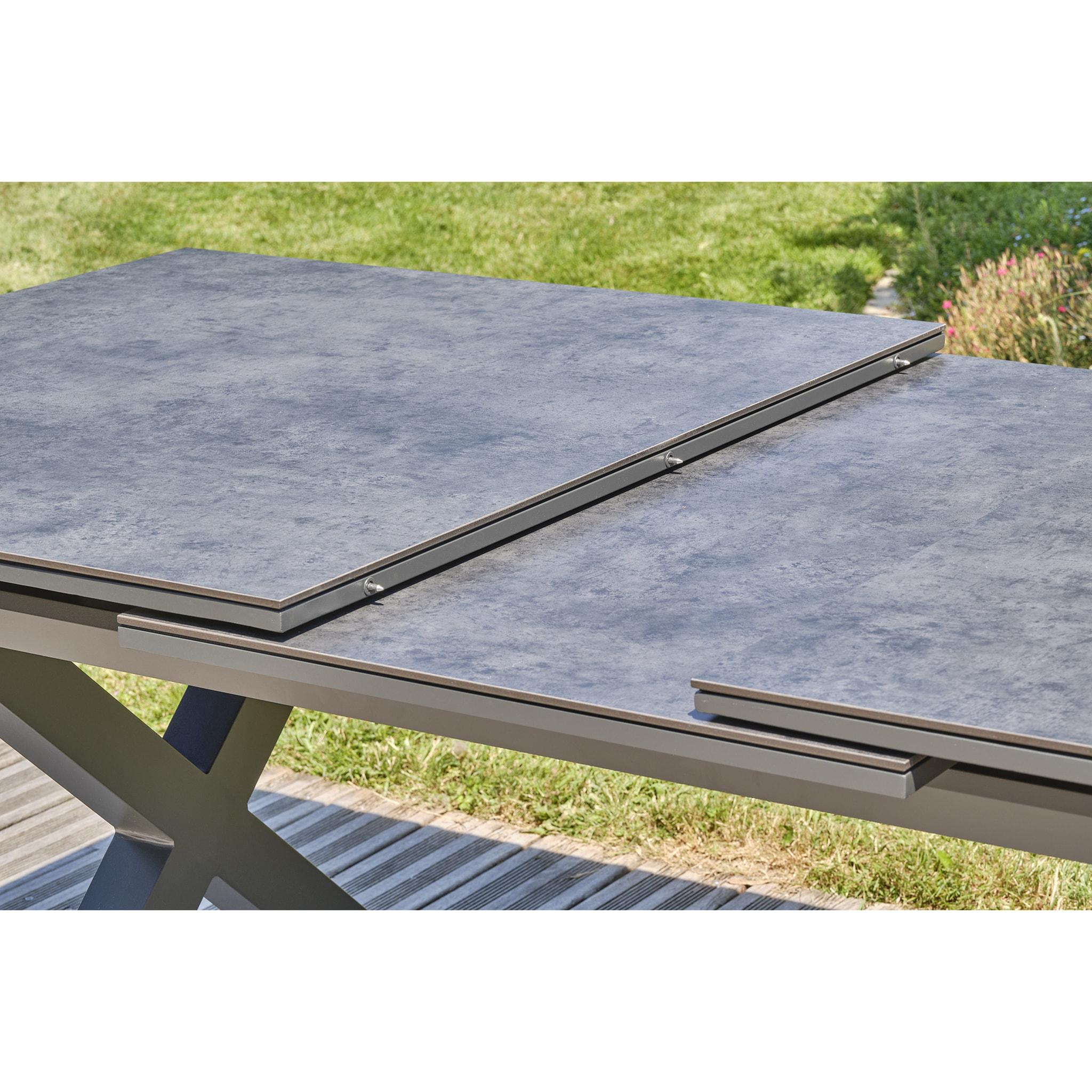 FLORIDE - Table de jardin alu plateau céramique sur verre