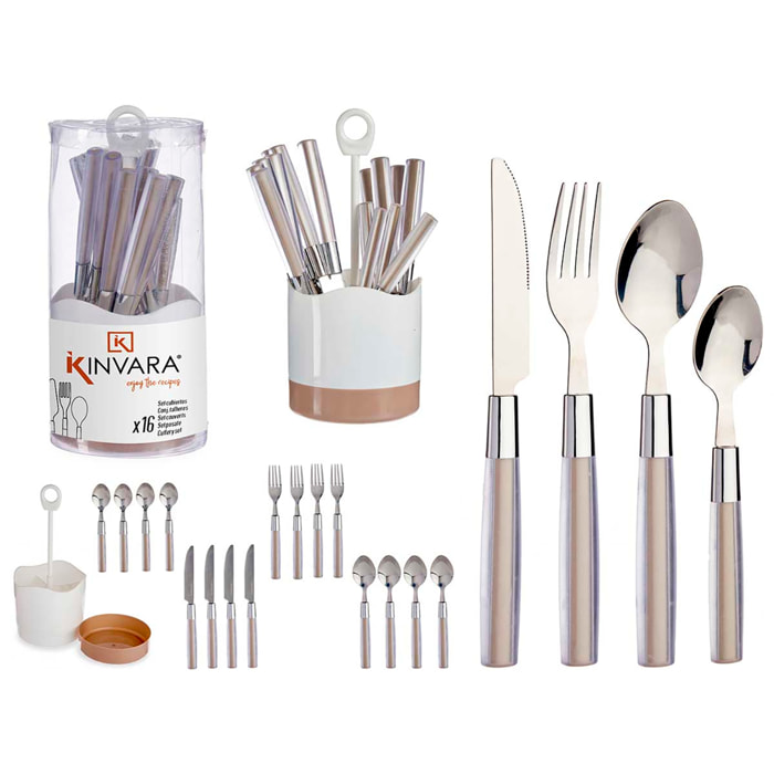SET 16 CUBIERTOS ACERO INOXID MANGO PS MARRON OSC