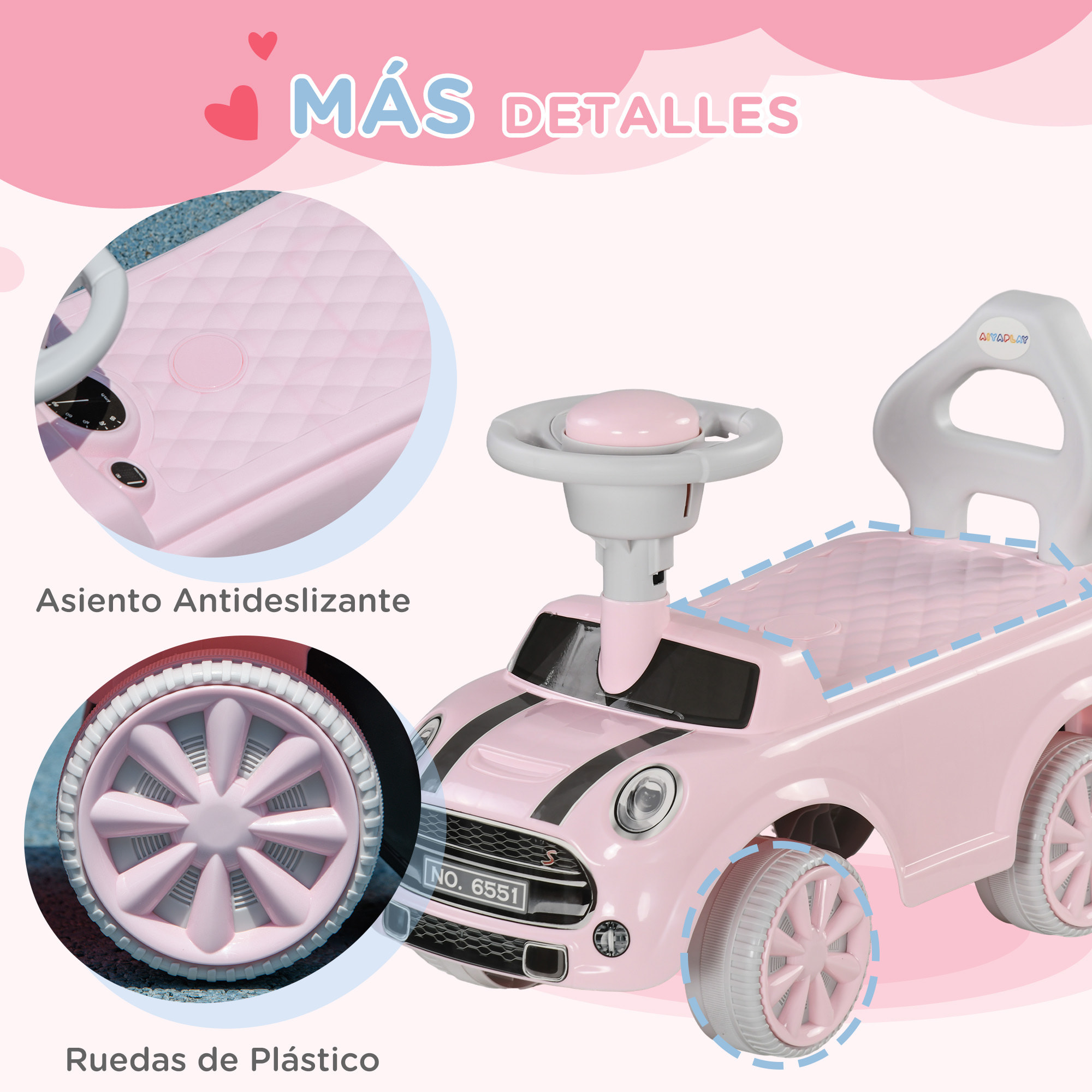 Correpasillos para Bebés de 18 a 36 Meses Coche Correpasillos con Volante Bocina y Sistema de Antivuelco Carga 25 kg 53x25x35 cm Rosa