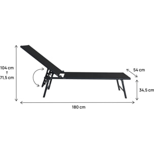Lot de 2 bains de soleil en métal "Sublima" - 180 x 54 x 104 cm - Noir