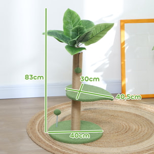 PawHut Árbol Rascador para Gatos 83 cm con Hojas Artificiales, Torre para Gatos con Poste de Yute, Plataformas de Felpa, 2 Juguetes de Bolas, Verde