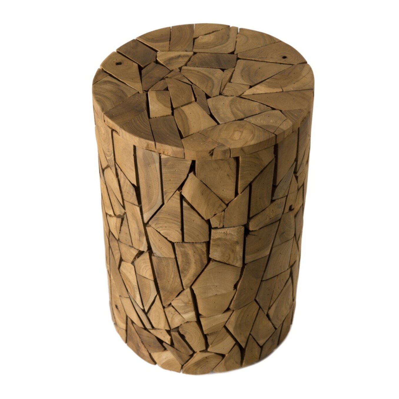 SAM - Table d'appoint marron ronde 30x30cm mosaïque bois Teck