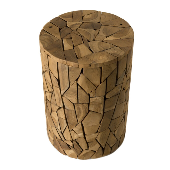 SAM - Table d'appoint marron ronde 30x30cm mosaïque bois Teck