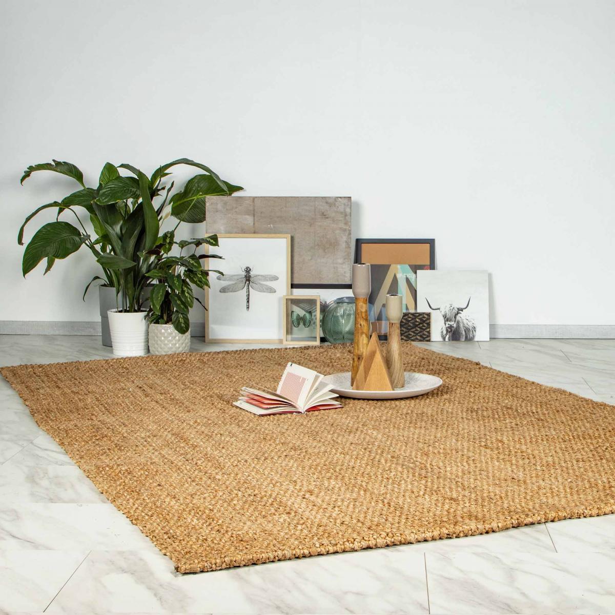 Tapis  en jute tissé main SUSI Beige motif uni à chevrons