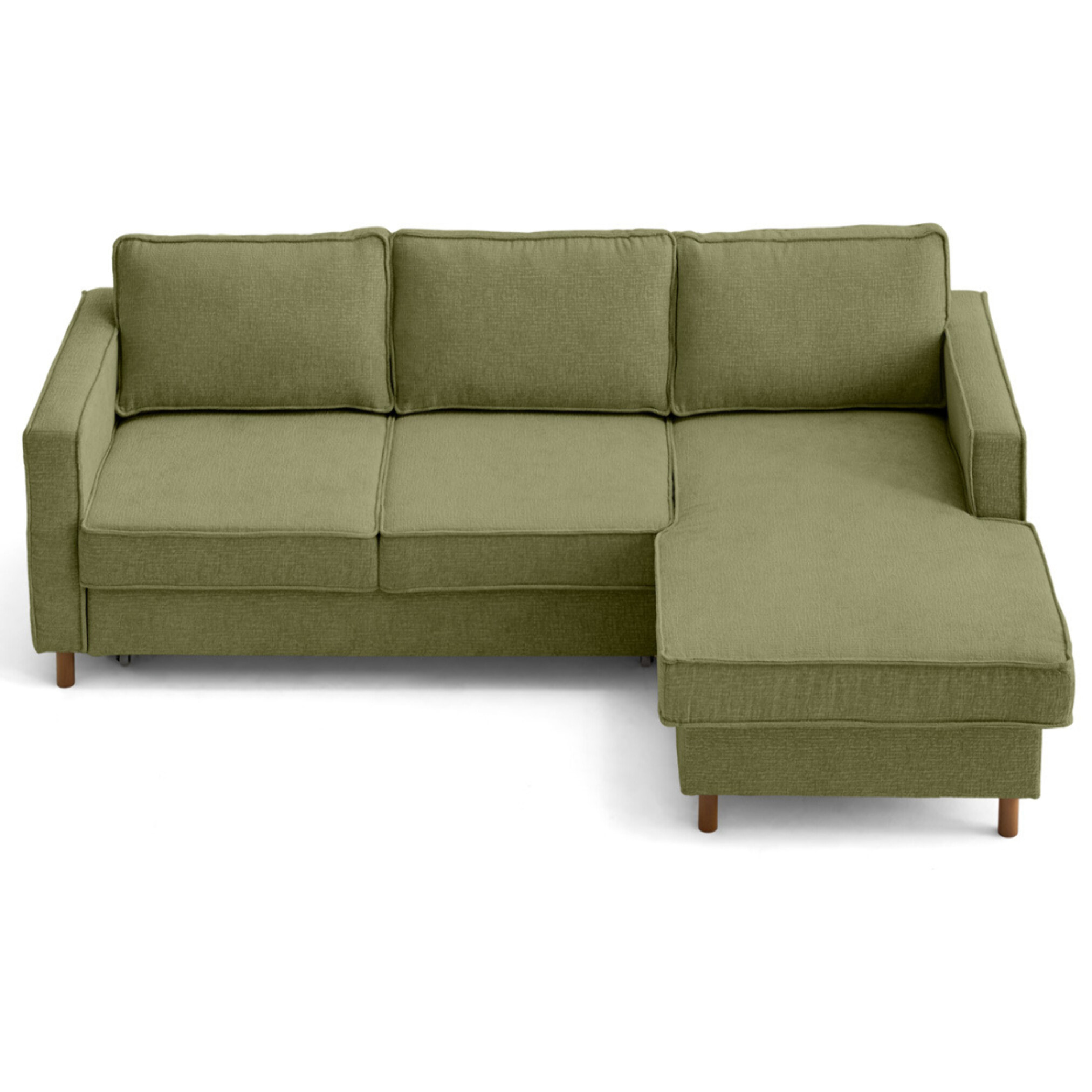 Jake - canapé d'angle droit 4 places convertible avec coffre en tissu velours relief - Vert