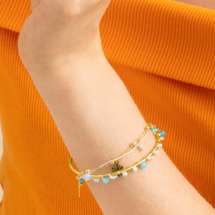 Pulsera con Cristal Azul Oscuro acabado oro 18k