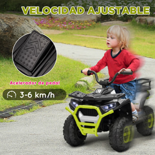 Quad Eléctrico para Niños de +3 Años Coche Eléctrico para Niños con Batería 12V Faros Música MP3 Velocidad 3-6 km/h y Cesta Carga 30 kg Verde