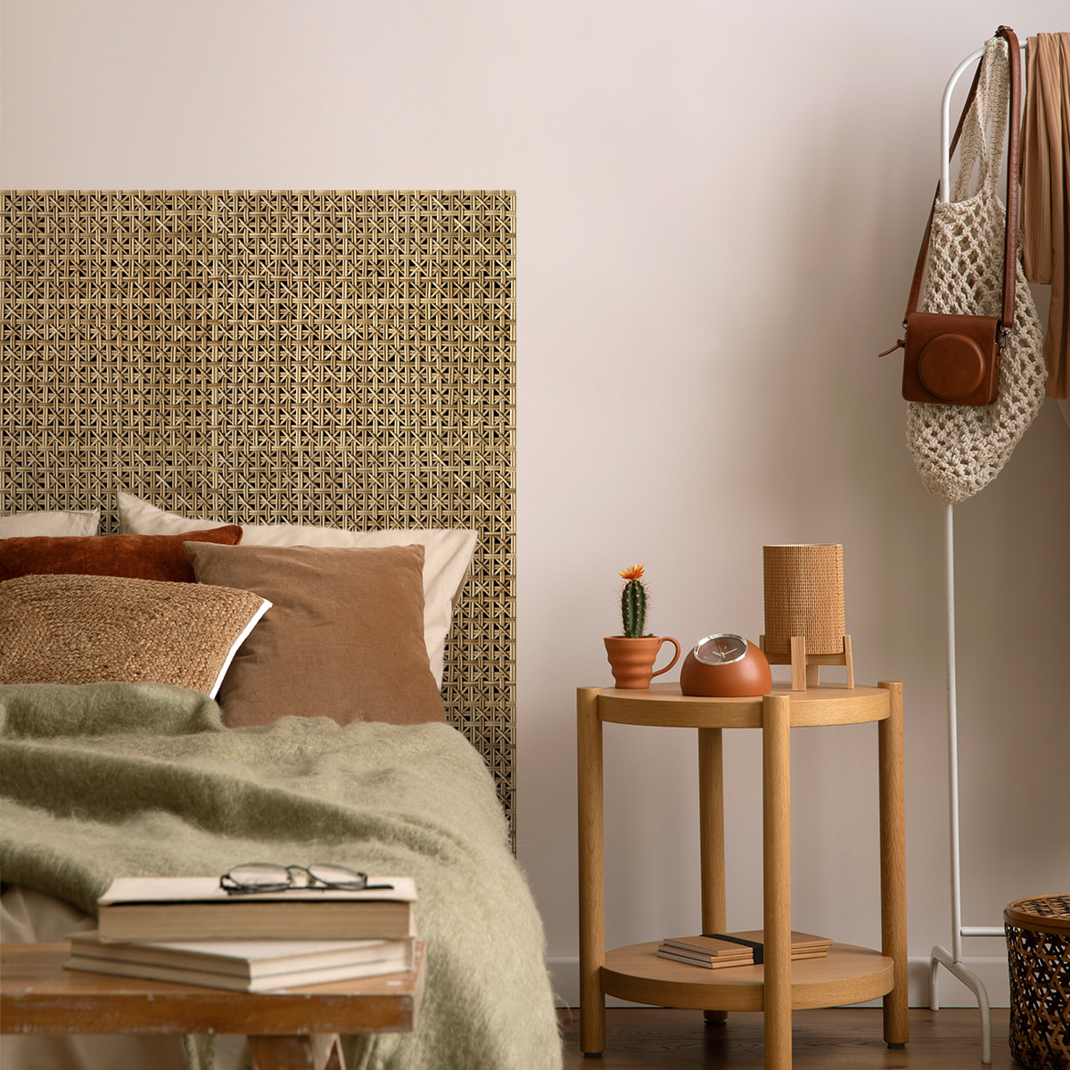 Rouleau revêtement adhésif vinyle au mètre - Sticker mural tête de lit - ROTIN TRESSÉ FORESTIER