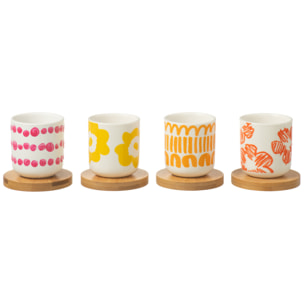 J-Line tasse à café + sous-tasse - bambou/céramique - mix - boîte de 4