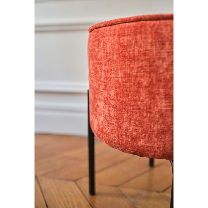Abel – Pouf rond en velours ocre pieds en métal