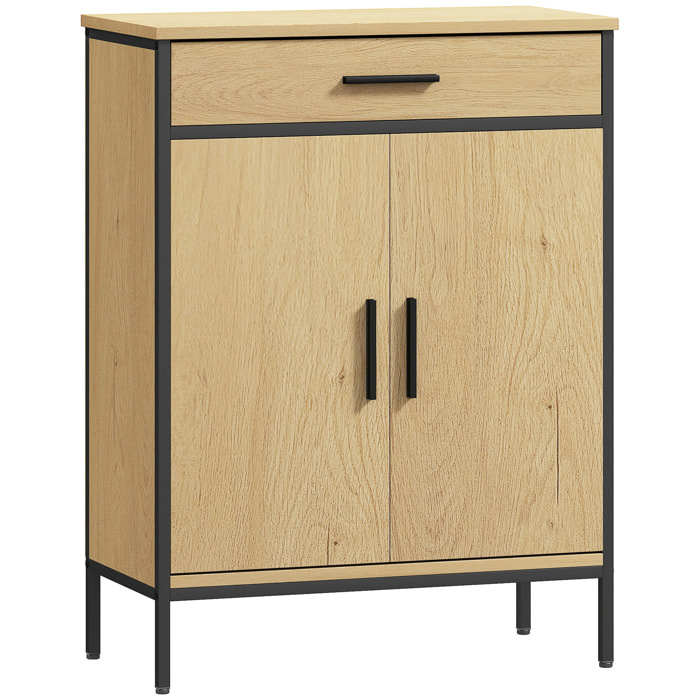 Meuble bas de salle de bain métal bois style industriel - buffet 2 portes étagère tiroir - dim. 60 x 30 x 80 cm
