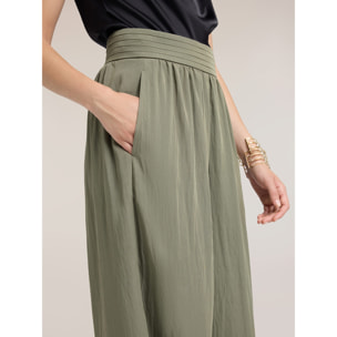 Motivi - Pantaloni con drappeggio in twill - Verde militare