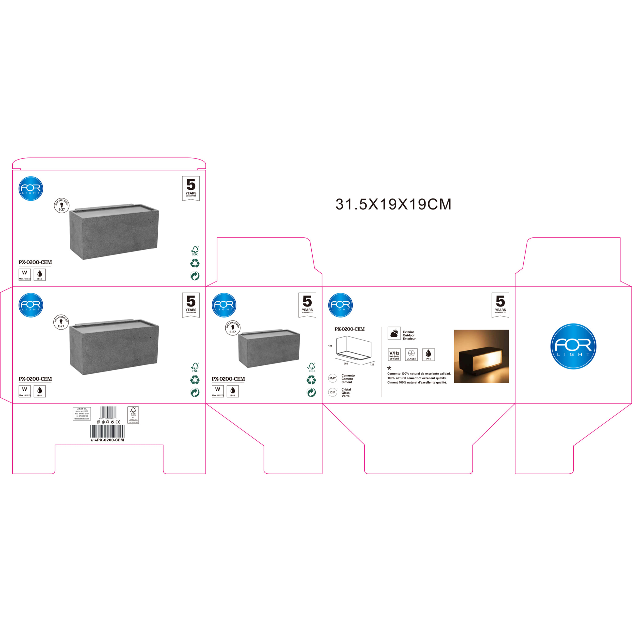 Forlight APLIQUE IP44 ALMA E27 15 CEMENTO