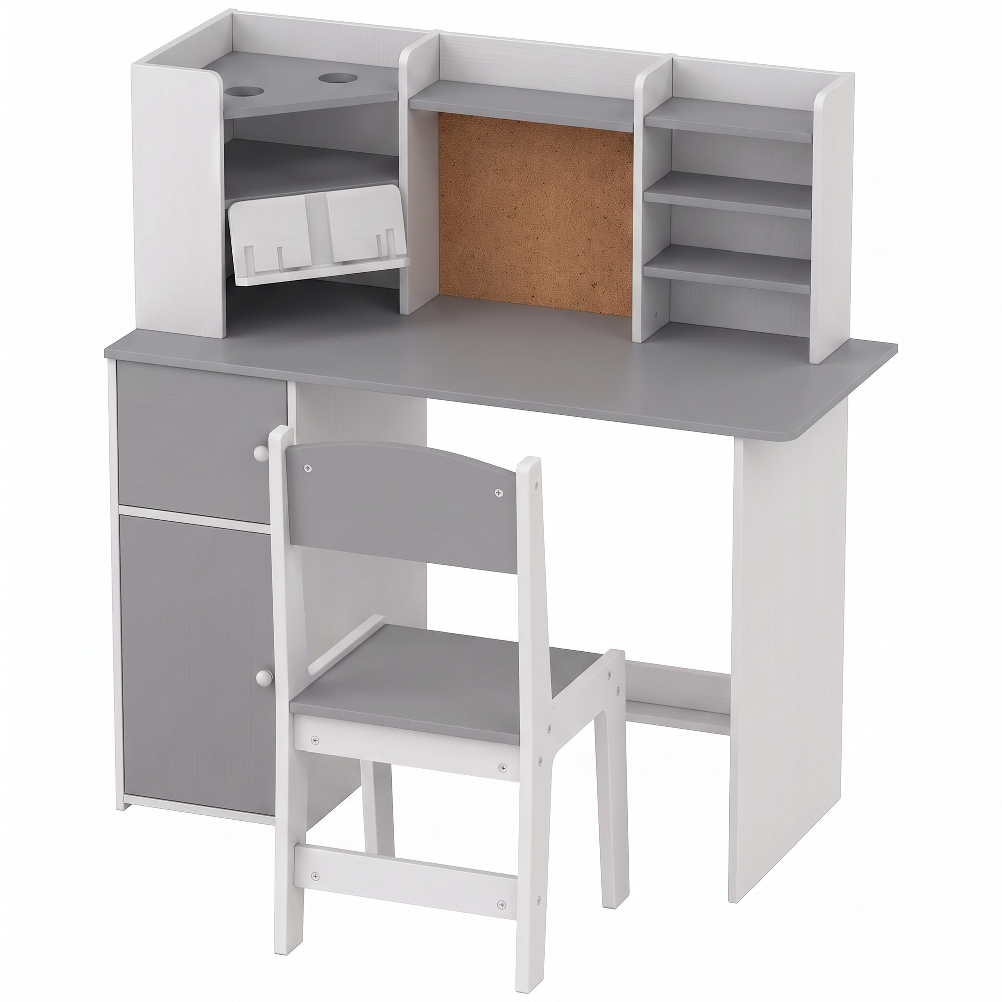 Bureau enfant chaise design multi-rangement avec panneau en liège blanc gris