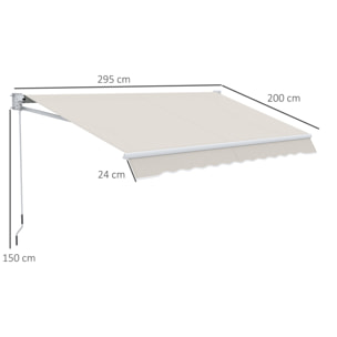 Toldo Manual Retráctil con Manivela de Aluminio 200x295 cm Toldo de Pared o Techo con Protección Solar UV50+ para Jardín Terraza Exterior Crema