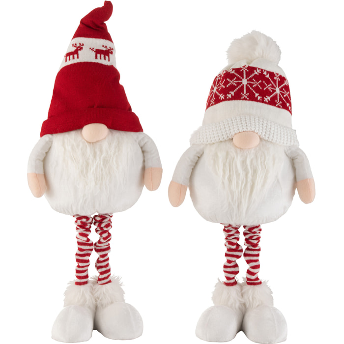 J-Line figurine de Noël Nain - textile - rouge/blanc - large - 2 pcs