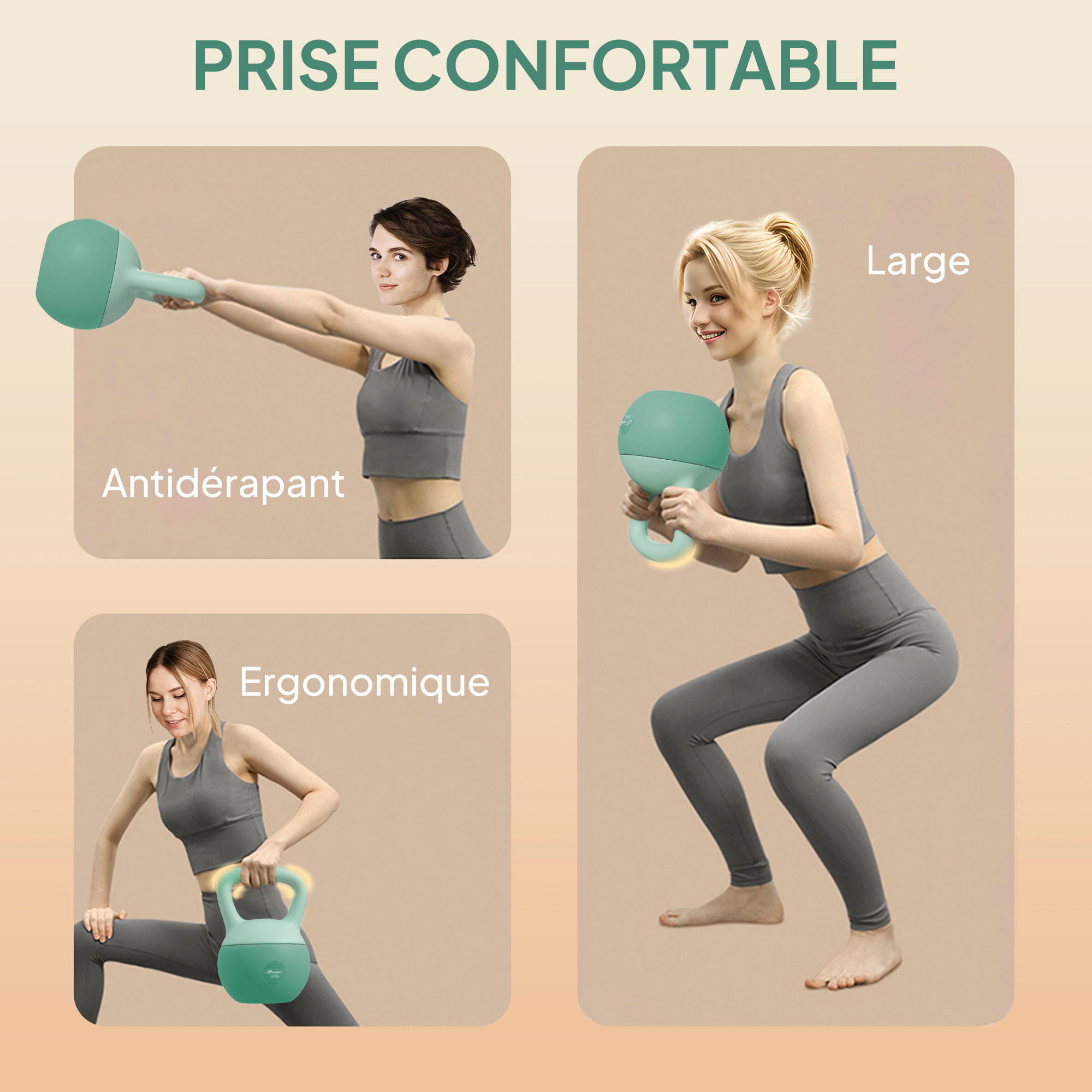 Kettlebell 8kg - haltère avec poignée antidérapante pour fitness musculation cardio, vert