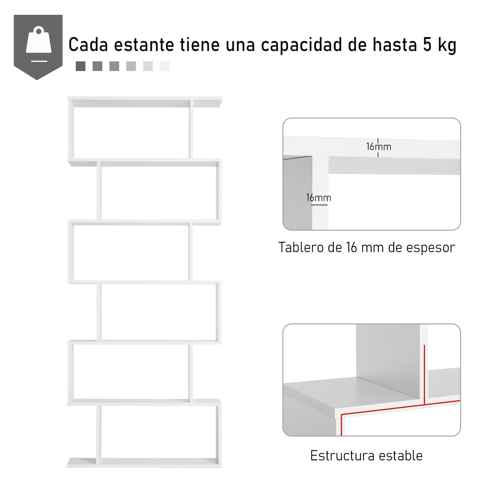 Estantería Moderna Pared de Madera 80x23x192cm Blanco