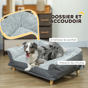 Canapé pour chien grande taille dim. 100L x 70l x 30H cm - housse zippée lavable - bois polyester gris