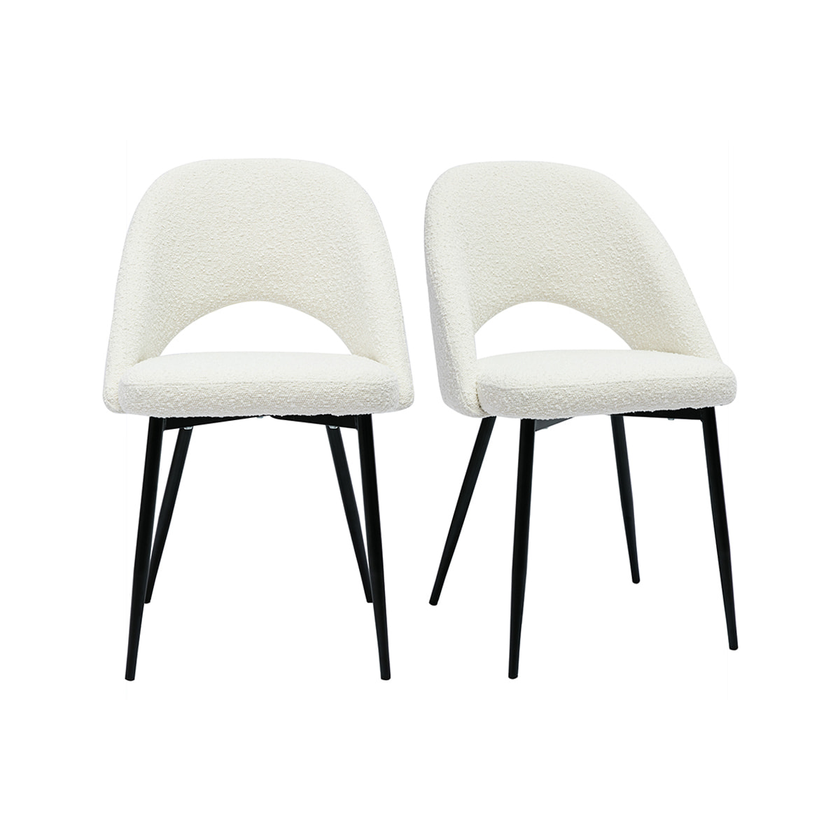 Chaises design en tissu effet laine bouclée blanc et métal noir (lot de 2) COSETTE