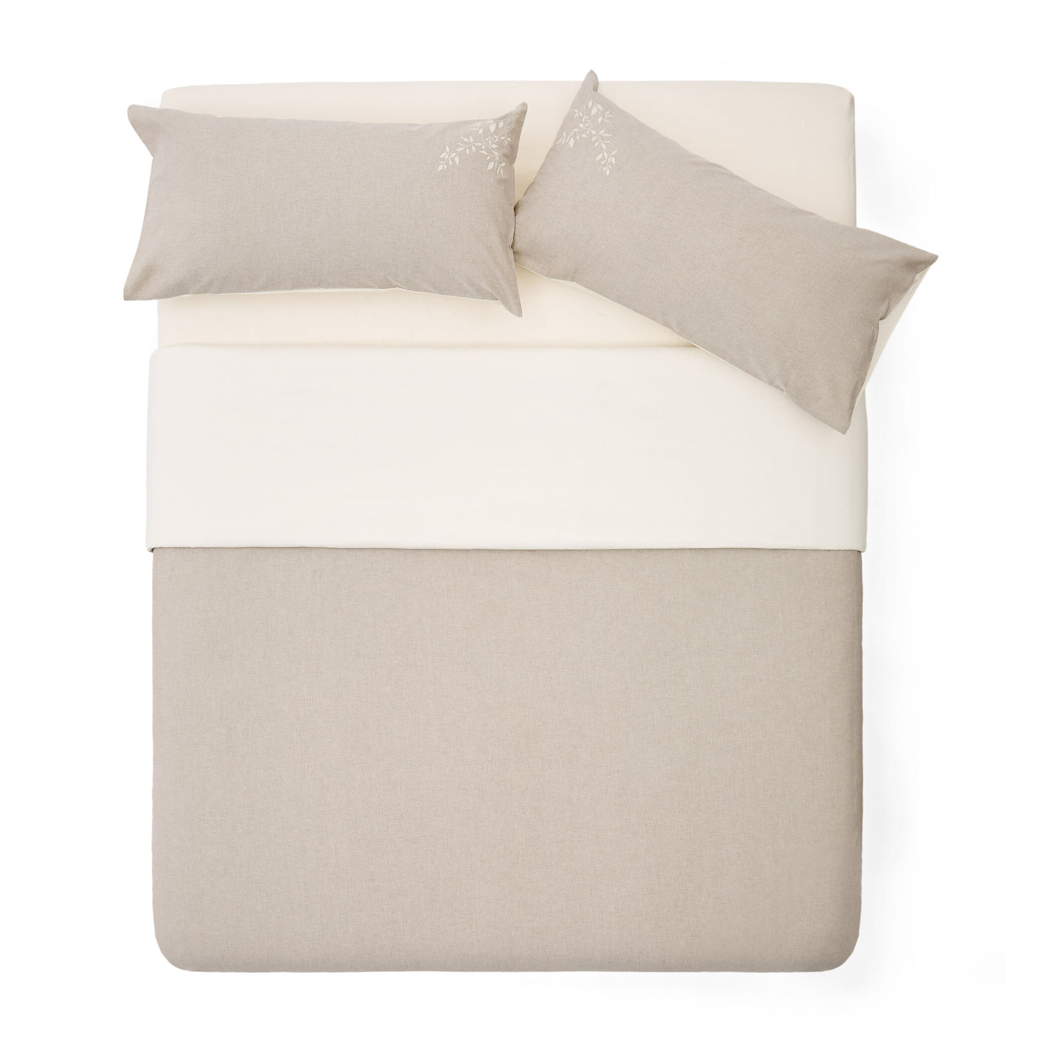 Kave Home - Set Sotela di copripiumino e federa a righe ricamato 100% cotone percalle beige letto da 9