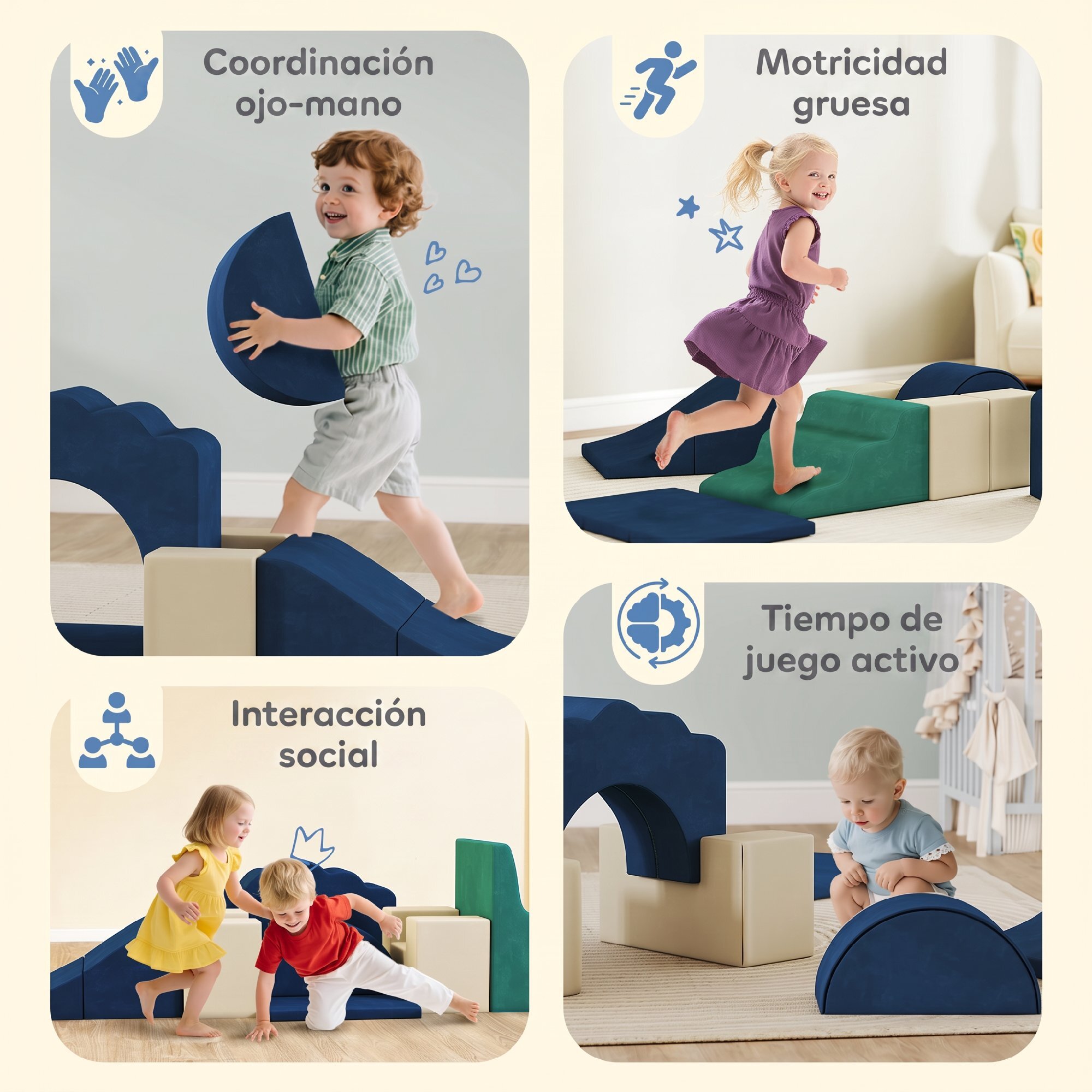 Juego de 7 Bloques de Espuma para Niños, Bloques de Psicomotricidad Infantil con Base Antideslizante, Montessori, Set de Escalada Suave Interior para Escalar y Gatear, 6 Meses-3 Años, Azul