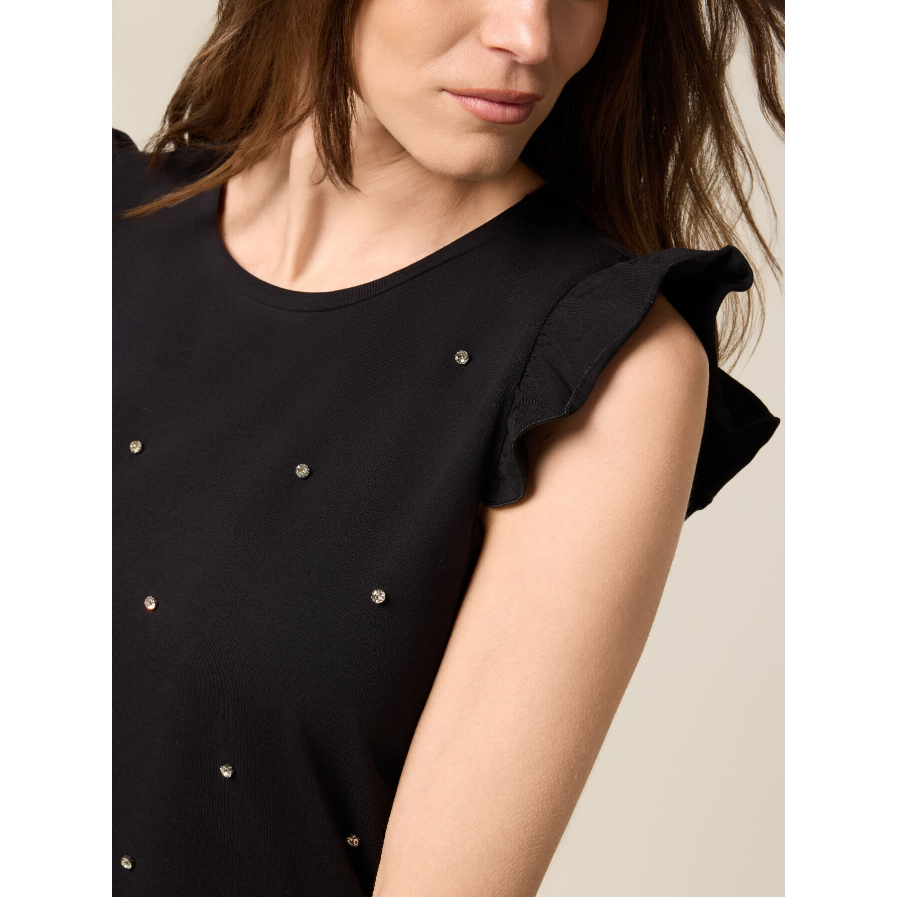 Oltre - Top in jersey con castoni - Negro