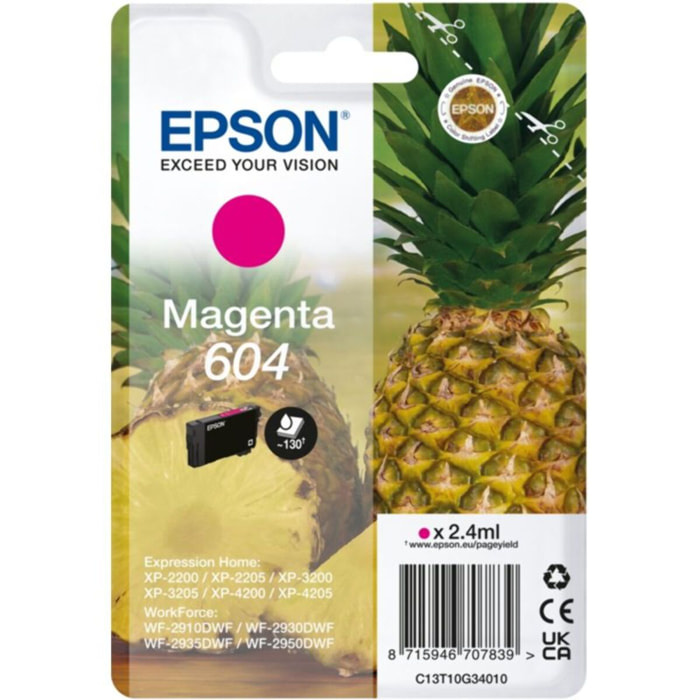 Cartouche d'encre EPSON Originale 604 Magenta Standard Série Ananas - C13T09R34010